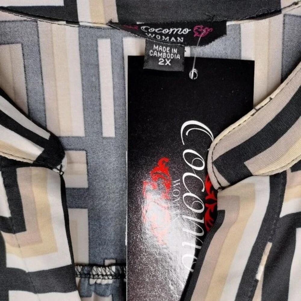Cocomo Women's Plus Size 3X Black Beige Geo Print Studded Pintuck Sleeveless Top - Picture 8 of 9